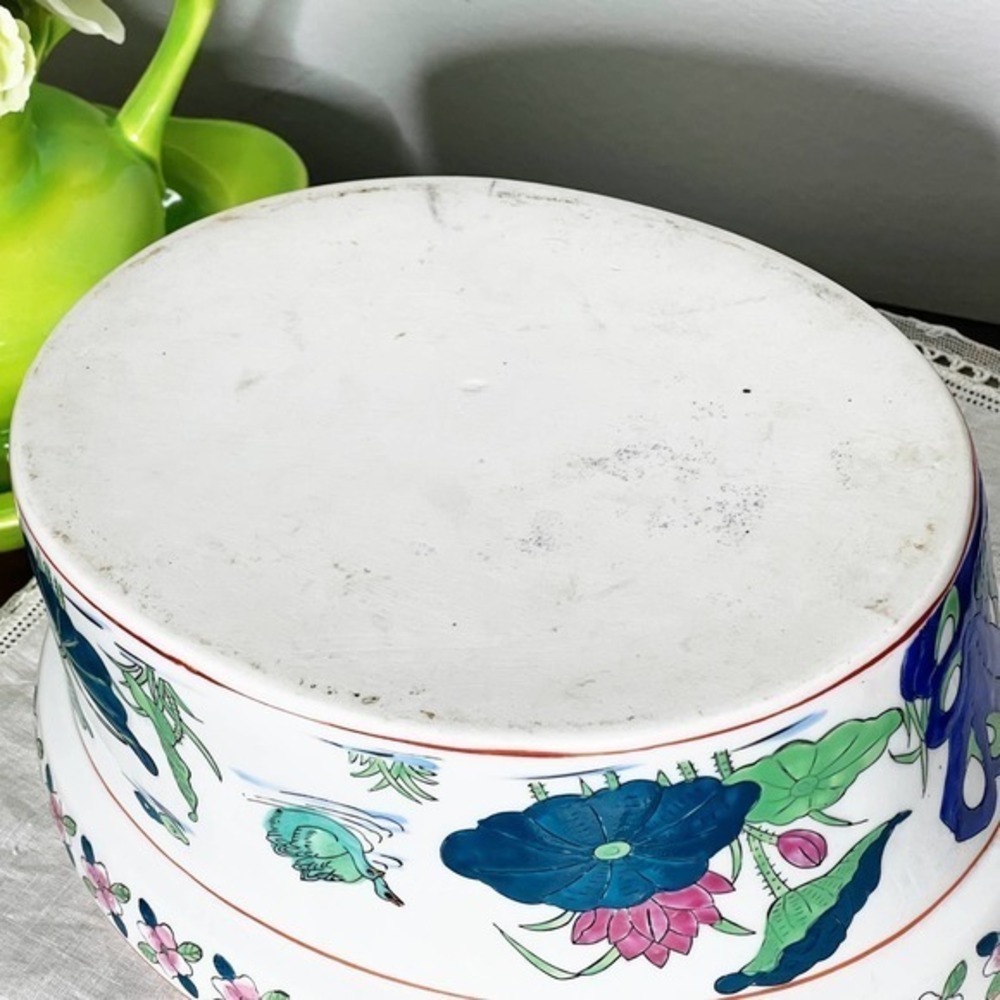 Vintage Duck Bird Oval Covered Casserole Dish Tureen Chinese Export Asian Lotus - Picture 10 of 11